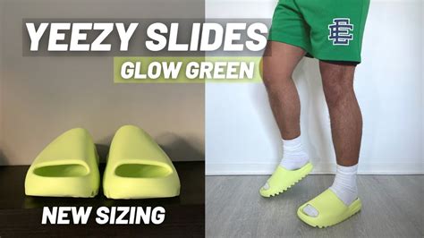 yeezy slides green on feet